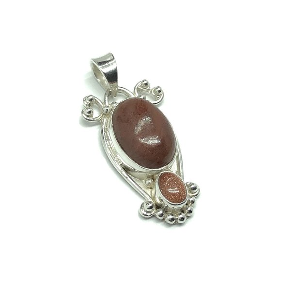 Unique Pendant w/ Jasper Stone & Copper Goldstone Sterling Silver - Picture 1 of 5